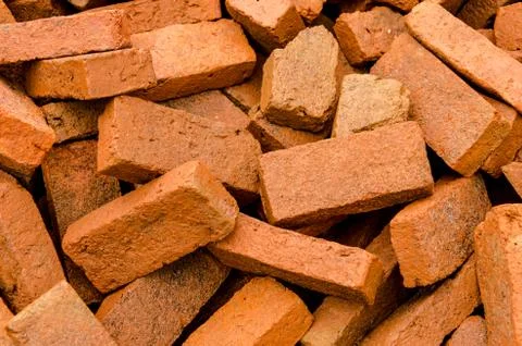 Group of red bricks on construction site Stock Photos