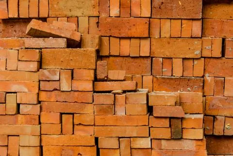 Group of red bricks on construction site 스톡 사진
