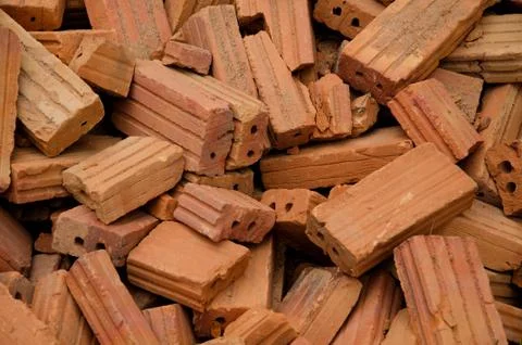 Group of red bricks on construction site Stock Photos