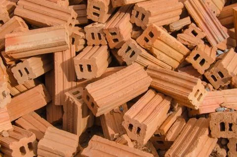 Group of red bricks on construction site Stock Photos