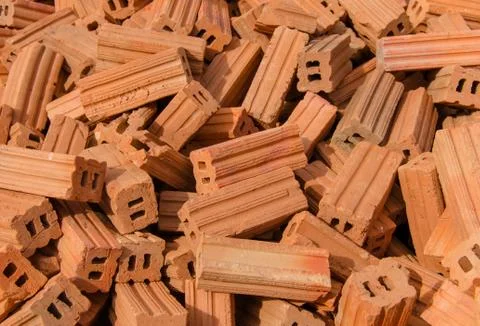 Group of red bricks on construction site 스톡 사진
