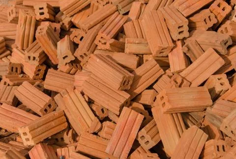 Group of red bricks on construction site 스톡 사진