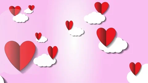 Group of red heart paper cut cloud on pink background Stock Footage 123817997