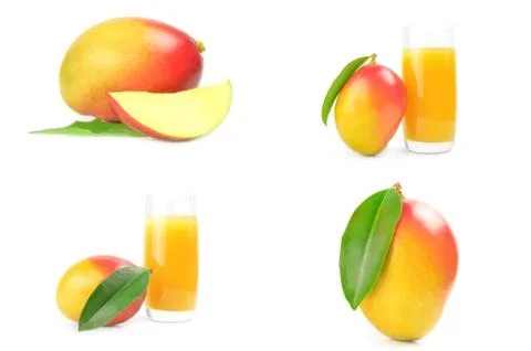 Group of red mango on a white background cutout Foto stock