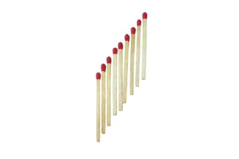 Group of red matchstick Arranged in steps isolated on white background, match Stock Photos