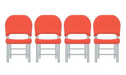 Group of red plastic chairs with flat and solid color design. Stock Illustration