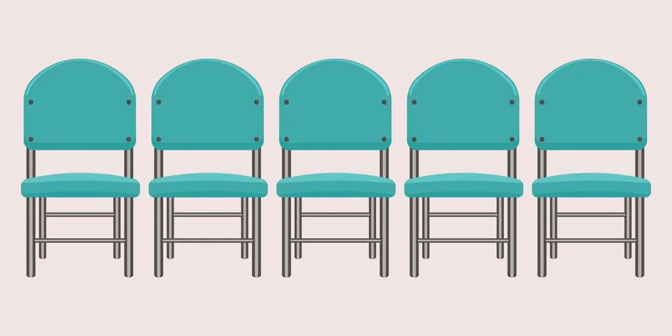 Group of red plastic chairs with flat and solid color design. Illustrazione stock