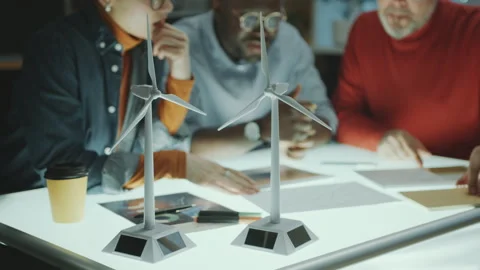 Group of Renewable Energy Engineers Having Office Meeting at Night Stock Footage 270521265