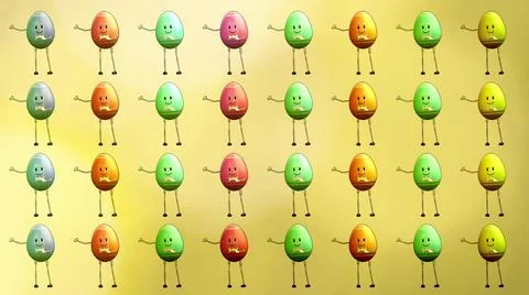 Group of repeating pattern multi-colored dancing Easter eggs Stock Illustration