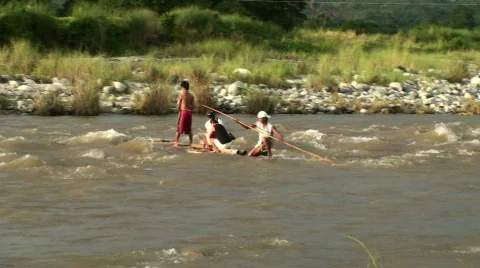 Group riding raft on river Stock Footage 642909
