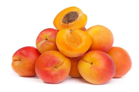 Group of ripe apricots with a half Foto stock