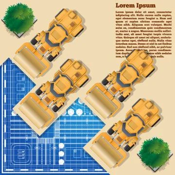 Group of road rollers paints the town plan. Stock Illustration