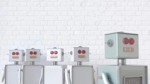 Group of robots with one seperated from the others, 3d rendering Stock Illustration