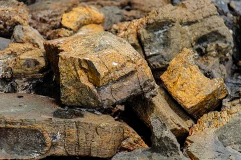 A group of rocks on the sand as a background Stock Photos