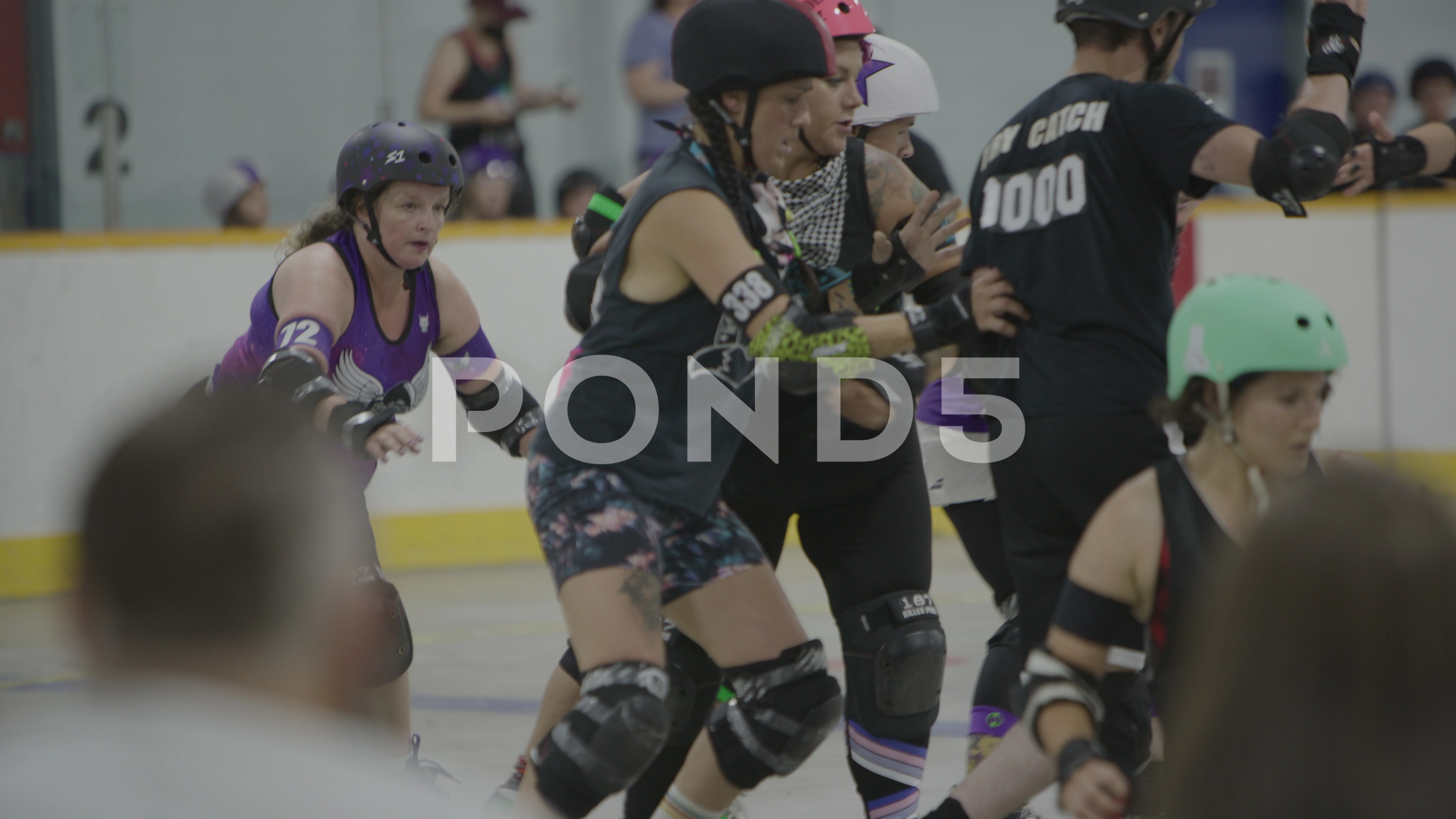 Group of roller derby players in contact, Stock Video