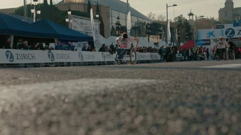 Group of runners compete in marathon or triathlon Video stock 258568988