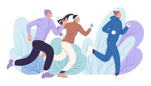 Group of runners running in the park Ilustração Stock
