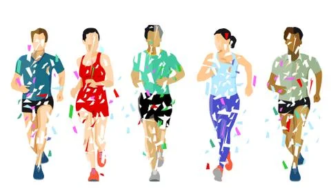 A group of runners on white background, Stock Illustration