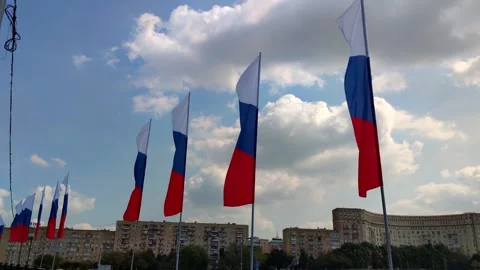 Group of Russian flags on bridge Video stock 264896663