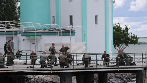 A group of Russian marines is preparing for demonstration performances on the Stock Footage 202200068