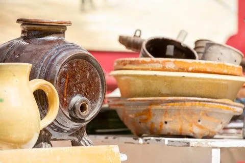Group of rustic items for sale Stock Photos