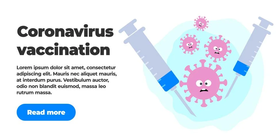 Group of scared viruses scared them in front of two syringes with antiviral Stock Illustration