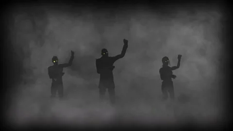 Group of scary zombies dancing in thick fog Video stock 334105058