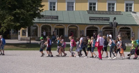 Group of school children walking in a row during excursion,  Germany 4K 動画素材 114016269