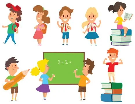Group school kids going vector Stock Illustration
