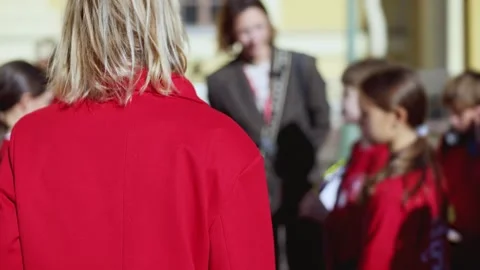 Group of school pupils and students on outdoor excursion tour, school field trip Stock Footage 320833274
