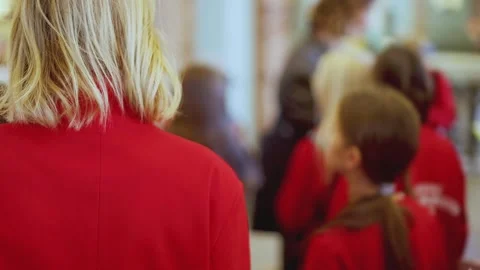 Group of school pupils and students on outdoor excursion tour, school field trip Stock Footage 320833275