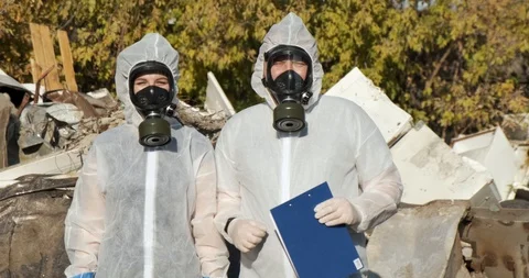 Group of scientists came to dump under Chernobyl, conduct series of experiments Stock Footage 119052118