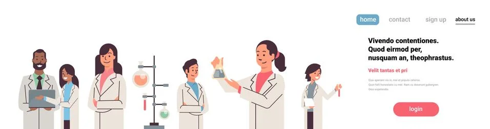 Group scientists working with microscope in laboratory doing research man woman 스톡 일러스트