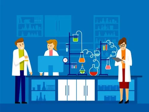 Group of scientists working at science lab Stock Illustration