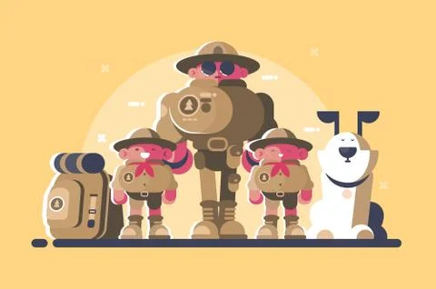 Group of scouts with rucksack Stock Illustration