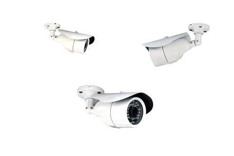 Group of security cameras (CCTV) on white background. Stock Photos