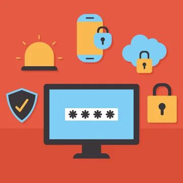 Group of security icons on a red background Stock Illustration
