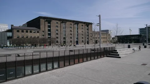 Group of security men standing next to buildings in a pedestrian precinct Stock Footage 130280765