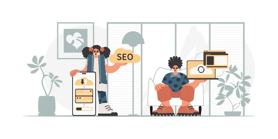 A group of SEO pros. Synchronization and security of information capacity c.. Stock Illustration
