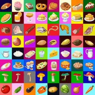 The group set delicious vegetable and meat food. Sketch for stickers, cards Stock Illustration