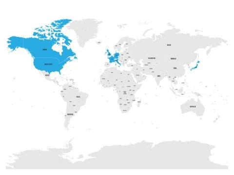 Group of Seven countries, G7, highlighted in the World map. Vector illustration Stock Illustration