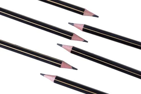 Group of sharp black pencils with pink erasers isolated on white background 스톡 사진