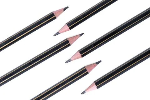 Group of sharp black pencils with pink erasers isolated on white background 스톡 사진