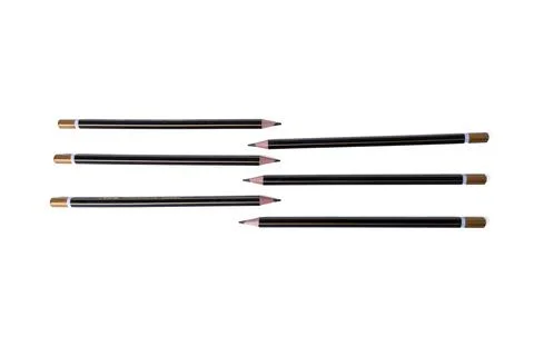 Group of sharp black pencils with pink erasers isolated on white background 스톡 사진
