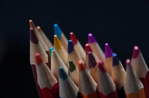 Group of sharpened multicolored pencils, closeup 스톡 사진