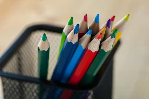 Group of sharpened wooden crayons as a background Stock Photos