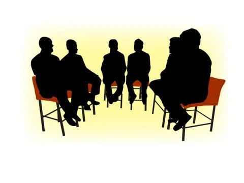 Group Silhouette of People Sitting in Meeting Illustration Stock Illustration
