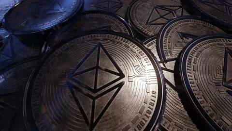 Group of silver ethereum coins Stock Footage 172490887