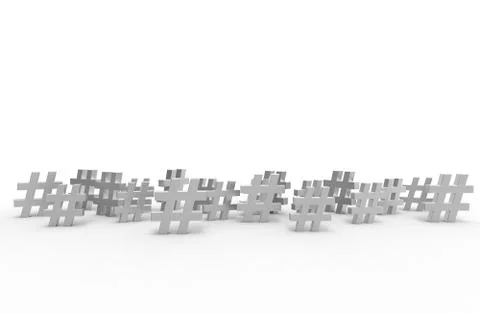 Group of silver hashtag icon isolated on white background. 3D Illustration. Stock Illustration