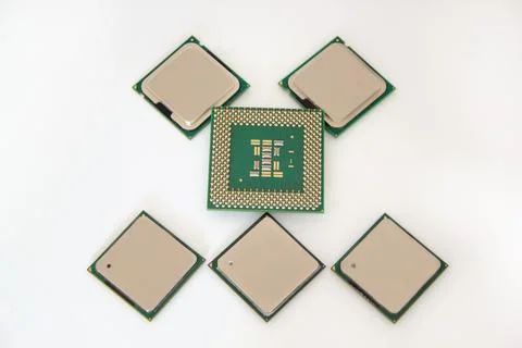 Group from six CPU isolated on a white background. Stock Photos